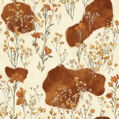 Wall Mural - Seamless Vintage Floral Pattern with Earth Tones