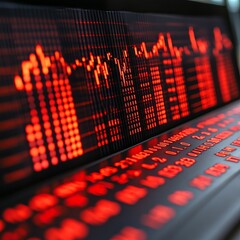 Poster - Red LED display shows stock market data with lines and numbers.