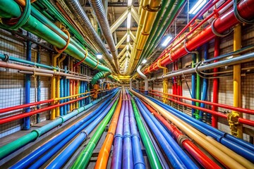 A colorful, long, and winding pipe of wires