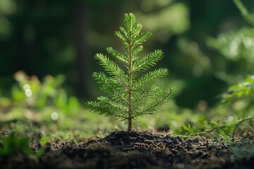 Sticker - Young pine tree sapling planted in forest soil