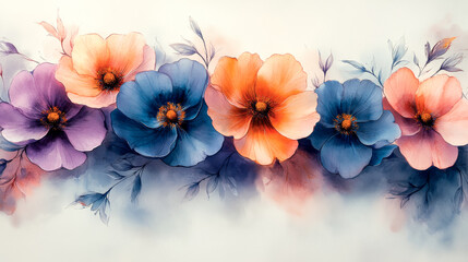 Gentle flowers in watercolor - floral art on a light background.