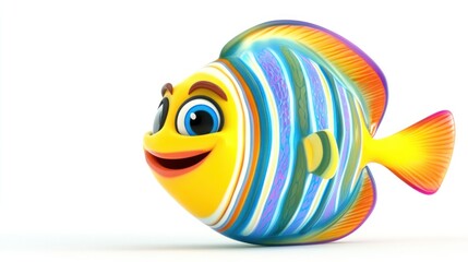 Wall Mural - Colorful Cartoon Fish with Big Eyes and a Smile