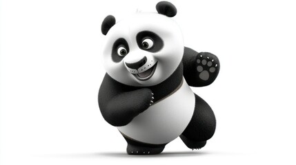 Wall Mural - A Cartoon Panda Bear in a Playful Running Pose