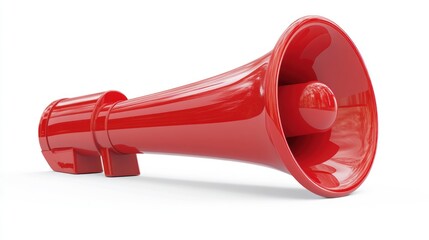 Red Megaphone with a Shiny Finish and a White Background