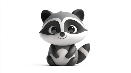 Wall Mural - A Cartoon Raccoon Sitting on a White Background