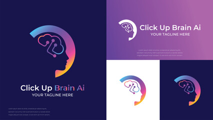 Wall Mural - intelligence tech logo, click up brain ai logo, icon, symbol, vector illustration, creative logo tem
