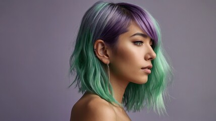 A woman with green and blue hair