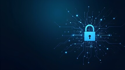 Wall Mural - digital padlock for computing system on dark blue background, cyber security technology for fraud pr
