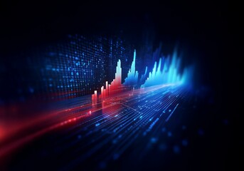 Poster - Abstract digital background with a glowing blue and red graph on a dark background.