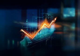 Aufkleber - A digital graph with an upward trend line in orange and cyan, set against a dark blue background.