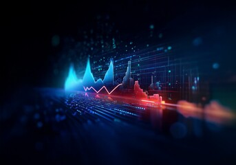Aufkleber - A futuristic abstract background with glowing blue and red lines forming a graph on a dark digital grid.