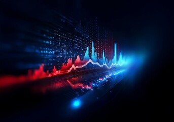 Poster - A digital display with a red and blue line graph on a dark background.
