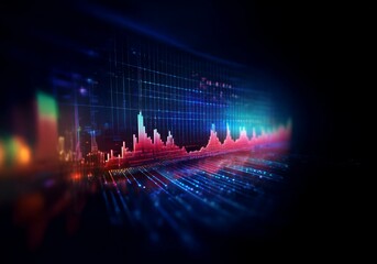 Aufkleber - A digital chart with red and blue glowing bars against a dark background.