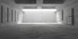 © Shawn Hempel - Abstract empty, modern concrete room with light shining in at the back, plate offset walls and rough floor - industrial interior background template