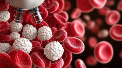 Aufkleber - Microscope Examining White Blood Cells Surrounded by Red Blood Cells.