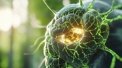 Poster - Glowing Green Cell with Yellow Core.