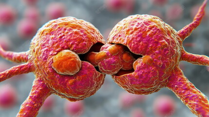 Poster - Cancer Cells Dividing Under Microscope.