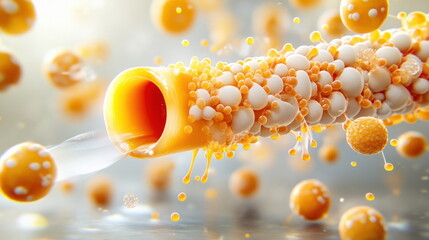 Poster - Abstract Yellow and White Spheres Flowing Through a Tube.