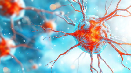 Aufkleber - Red Neuron Cell Microscopic View.