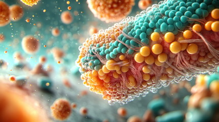Aufkleber - Microscopic Cellular Structure with Colorful Spheres.