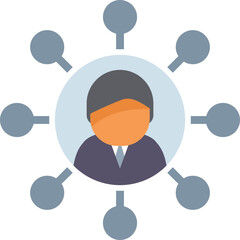 Businessman is surrounded by blank nodes in this graphic depicting a network marketing, affiliate, or pyramid scheme