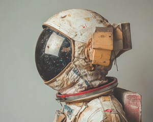 Sticker - Worn astronaut helmet with a faded white background.