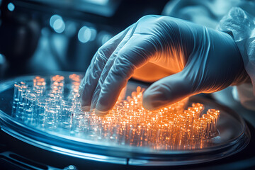 Wall Mural - scientist hands close-up nanomaterial nanotec nanotechnology conducting research fiber microfiber mi
