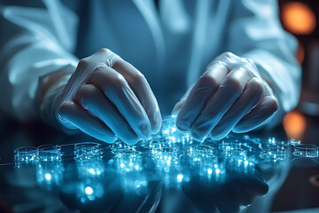 Wall Mural - scientist hands close-up nanomaterial nanotec nanotechnology conducting research fiber microfiber mi