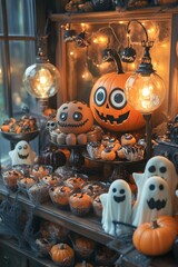 Canvas Print - Spooky Halloween Treats with Pumpkins and Ghosts.