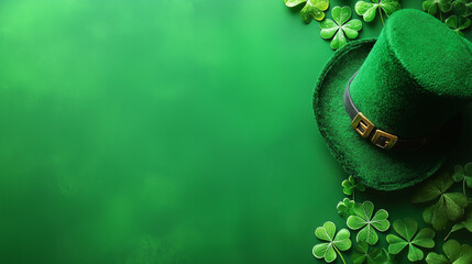 Green saint shamrock st patrick's day festival banner background green hat copy space