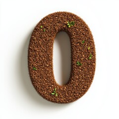 3D number 0 with soil texture realistic modern design, soft lighting, white background. 