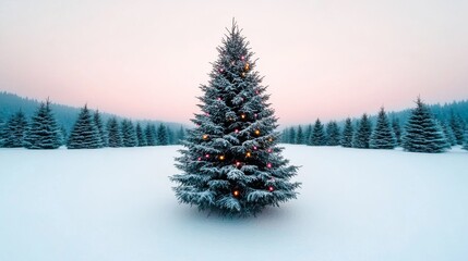 Christmas Tree in Snowy Forest Landscape