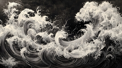 Crazy white waves composed of intricate lines on a black background.