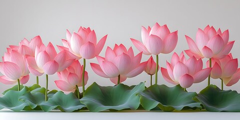 Horizontal banner with beautiful pink lotus flowers on a clean background. Perfect for the Festival of Lotus