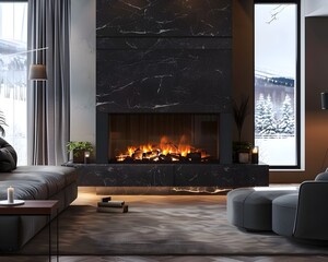 Cozy Modern Fireplace Adjusting to Match Ambiance and Mood in Smart Home Interior