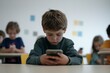 © CreativeLight - An illustration depicting a child sitting alone, focused on a mobile device, symbolizing the effects of gadget addiction and its impact on poor socialization
