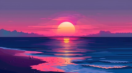 Wall Mural - A vibrant sunset over a calm ocean, with colorful skies reflecting on the water.