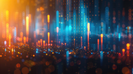 Wall Mural - A vibrant and dynamic abstract featuring a cityscape composed of glowing lines and data, symbolizing the interconnectedness and energy of the digital world.