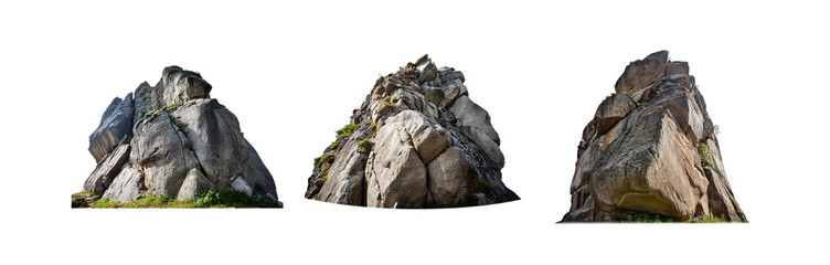 Poster - Three rocky peaks isolated against a white background.