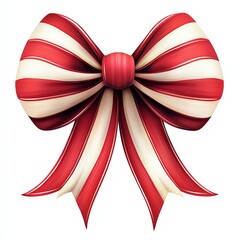 A vibrant red and white striped bow, ideal for gift wrapping and decorative purposes, conveying a festive and cheerful vibe.