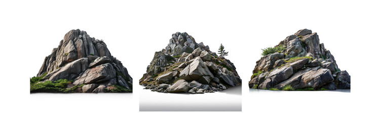 Poster - Three rocky mountains isolated against a white background.