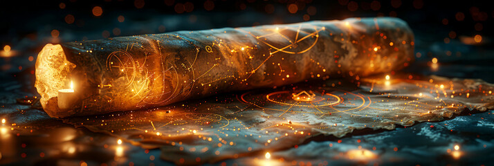 Canvas Print - ancient cosmic scroll with glowing constellations and symbols, evoking mystery, astrology, and ancie