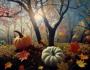 pumpkins and autumn leaves