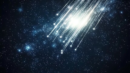 Wall Mural - a bright white comet streaks through a dark, starry night sky.