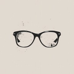 Poster - A pair of elegant black eyeglasses sits on a soft beige backdrop, featuring a vintage artistic touch that adds character. Generative AI