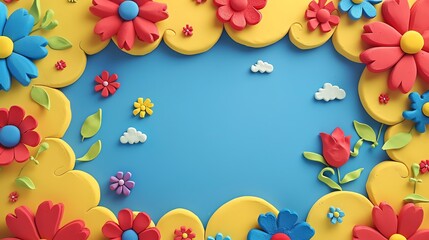 Canvas Print - A colorful background made of plasticine flowers and a blue background.