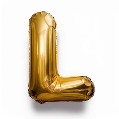 Shiny golden balloon letter L on a white background.