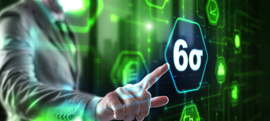 Wall Mural - business man pointing six sigma to control products quality process