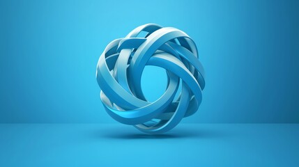 Wall Mural - abstract 3d rendering of a blue, interwoven, torus shape on a blue background.