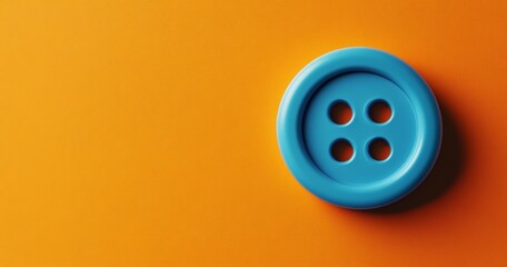 A vivid blue button with four holes placed on a bold orange surface, creating a colorful and minimalist composition